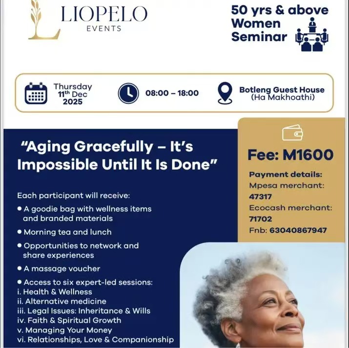 Ikhethele Liopelo Events' Ageing Gracefully event December 11th Botleng Guest House Ha Makhoathi, Maseru, Lesotho.